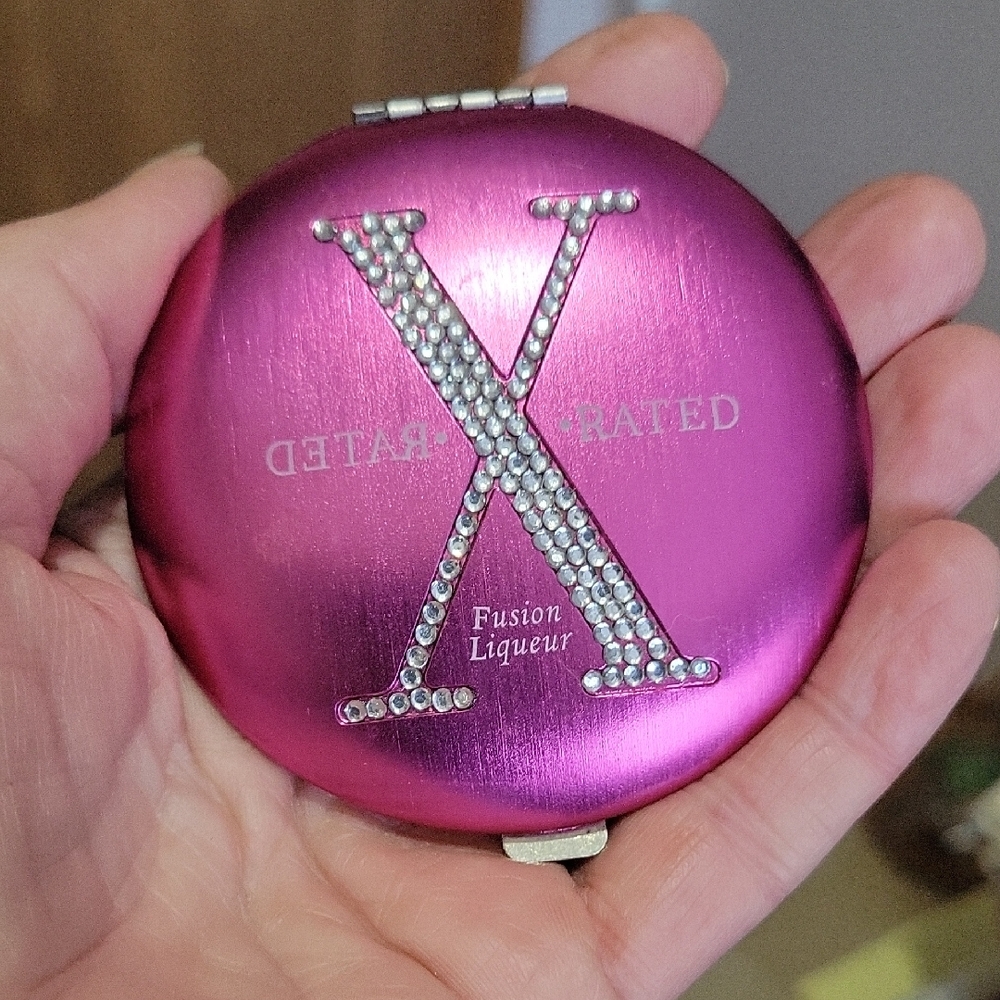 Pink Compact Mirror with Rhinestone X
